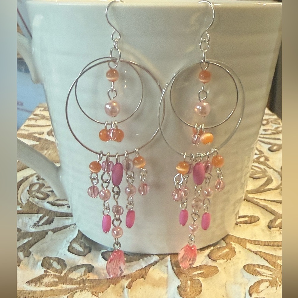 🌸  4 for $10 NWT MIXIT Silver and Pink Dangle Earrings With Orange Accents